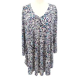 Leopard Print Swing Tunic Top Cream Multicolor Heimish USA Size XL